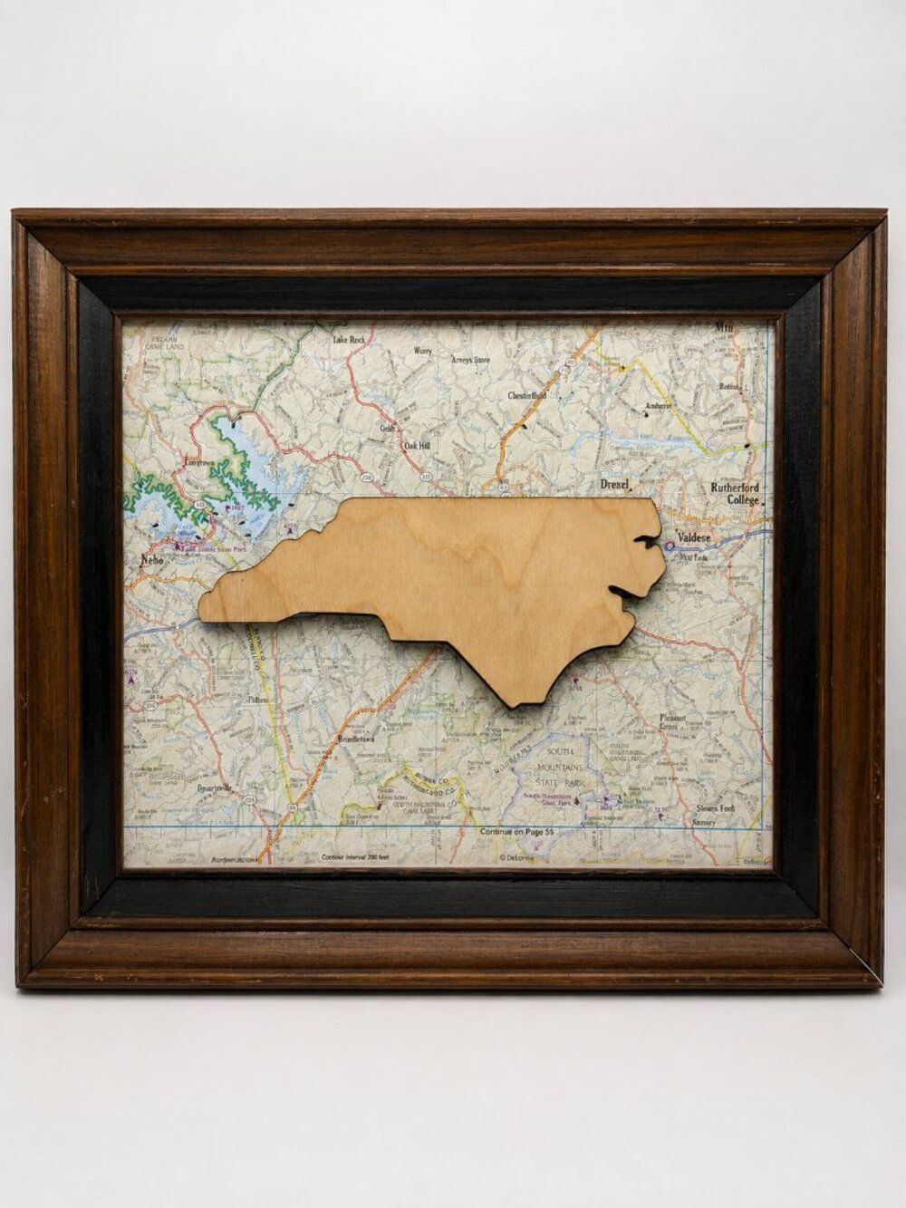 North Carolina Wood State Map Wall Art Framed Topographic Map Rustic NC